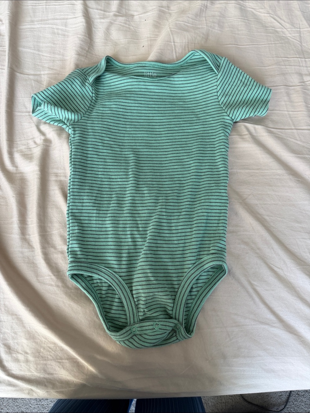 Short-Sleeve Mint Stripe Baby Bodysuit